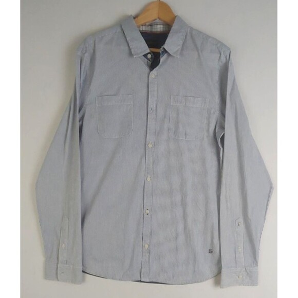 Buffalo David‎ Bitton Mens Slim Stretch Dress Shirt Blue Stripe Size L NWT - Picture 1 of 14